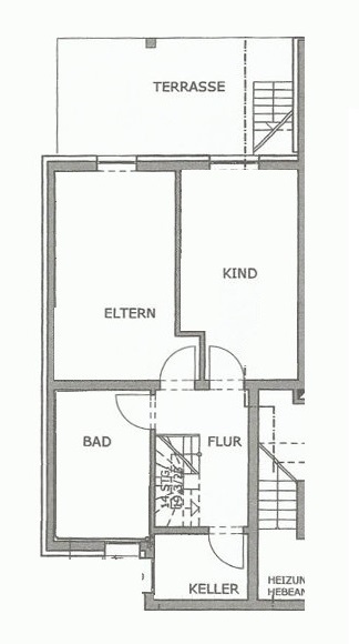 Grundriss Schlafen 1, Schlafen 2, Badezimmer und Hauswirtschaftsraum